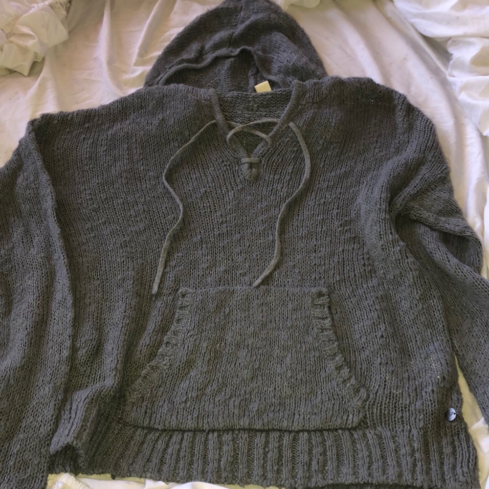 Roxy lace up grey sweater ( size small )